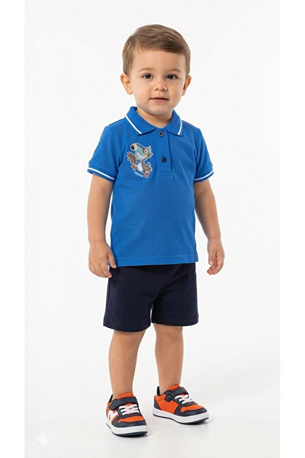 Baby Boy Polo Collar Style Printed Shorts Set Summer 2-Piece Set
