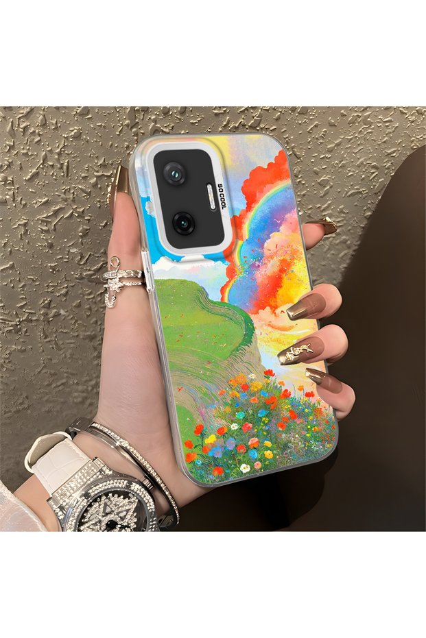 Poco F7 5g Compatible Silicone Edge Hard Back Anti-Fall Phone Case Rainbow