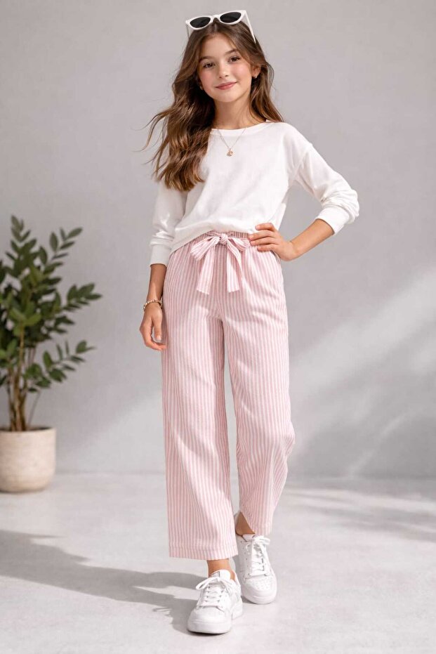 Girl's Striped Waterway Fabric Trousers