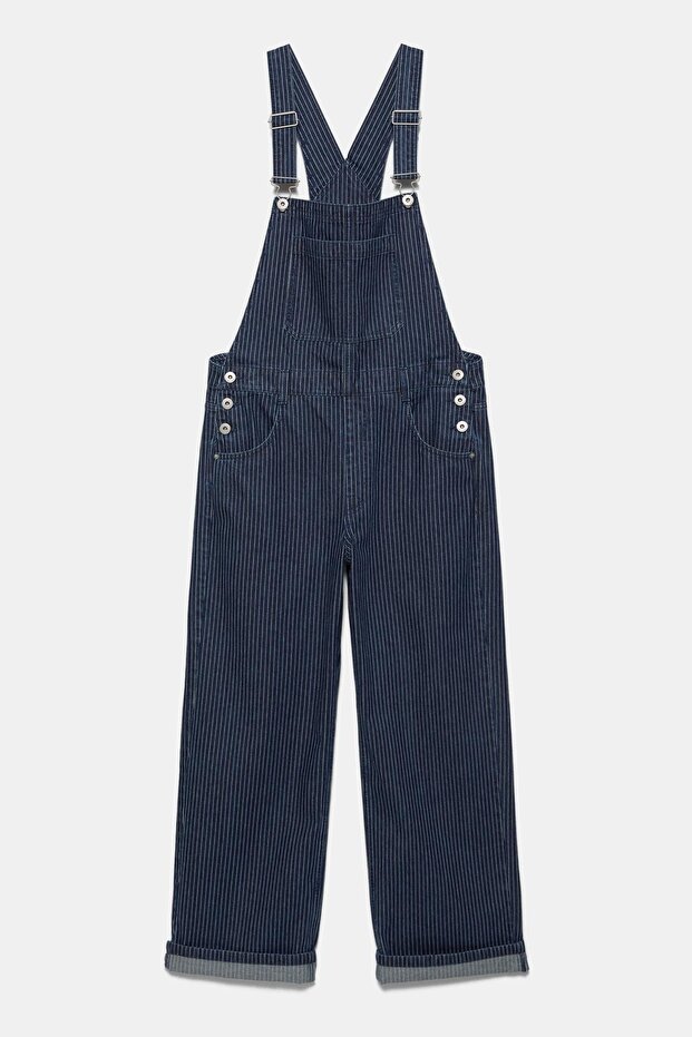 Çizgili uzun denim tulum - 2