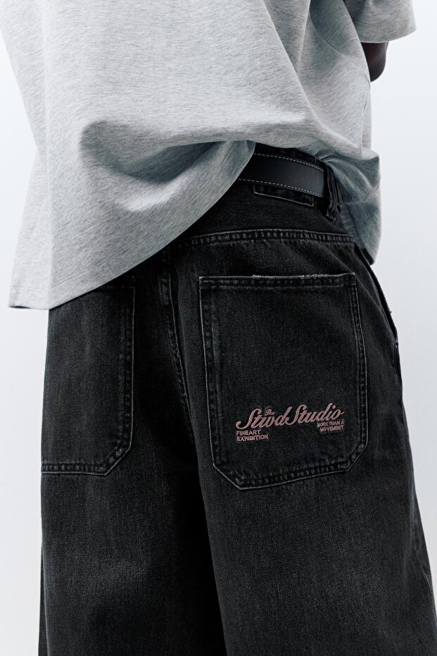 İşlemeli Skater Jean - 4