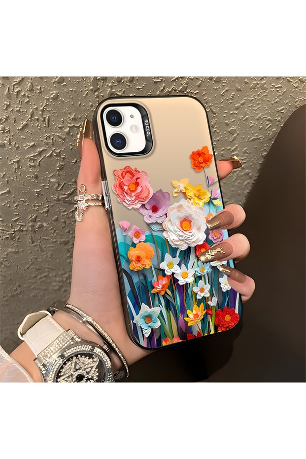 iPhone 11 Compatible Silicone Edge Hard Back Anti-Fall Phone Case Flower Pattern
