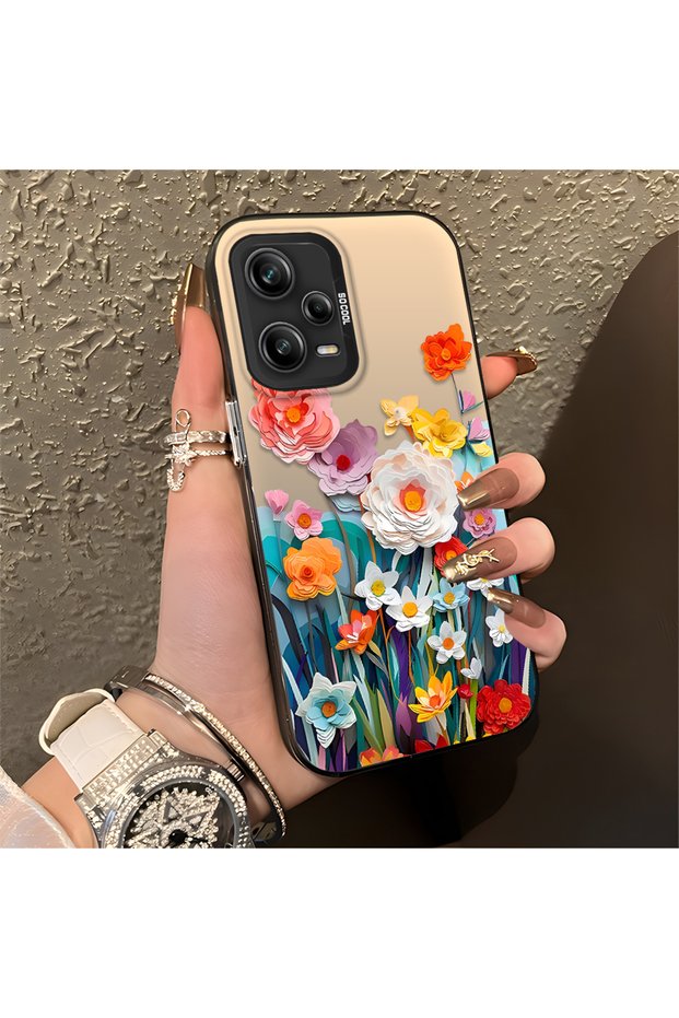 حافظة هاتف Redmi Note 12 Pro 5G متوافقة مع الحواف السيليكونية الصلبة والمضادة للسقوط بنمط الزهور