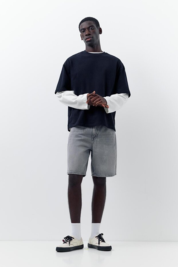 Denim bermuda şort - 1