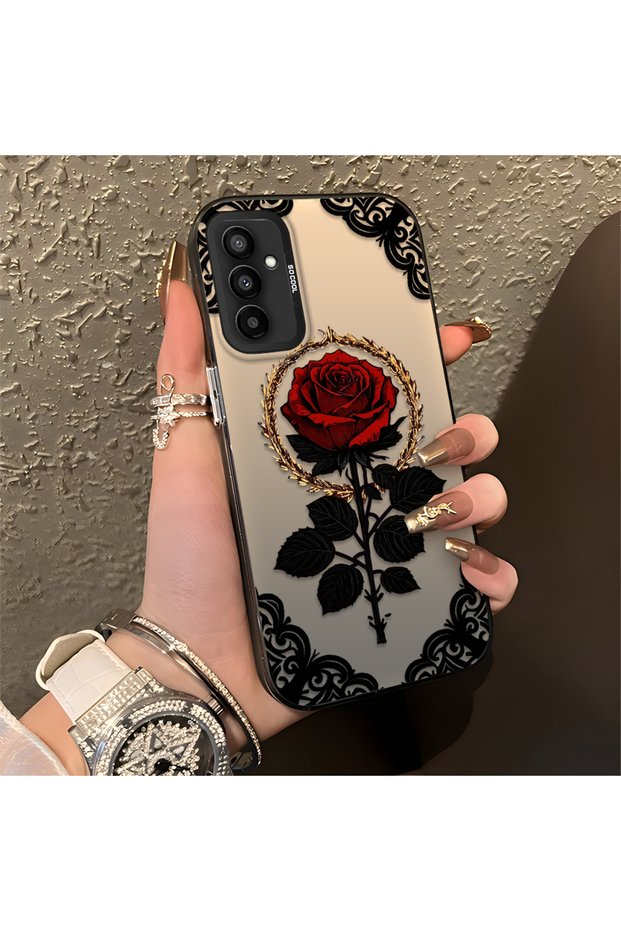 Samsung Galaxy M23 Compatible Silicone Edge Hard Back Anti-Fall Phone Case Rose Pattern
