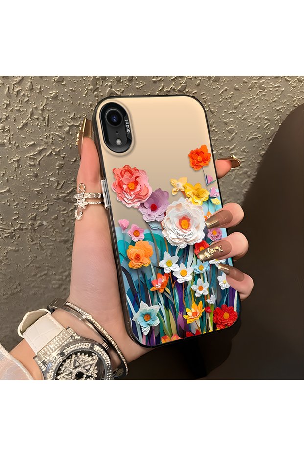 iPhone Xr Compatible Silicone Edge Hard Back Anti Fall Phone Case Flower Pattern