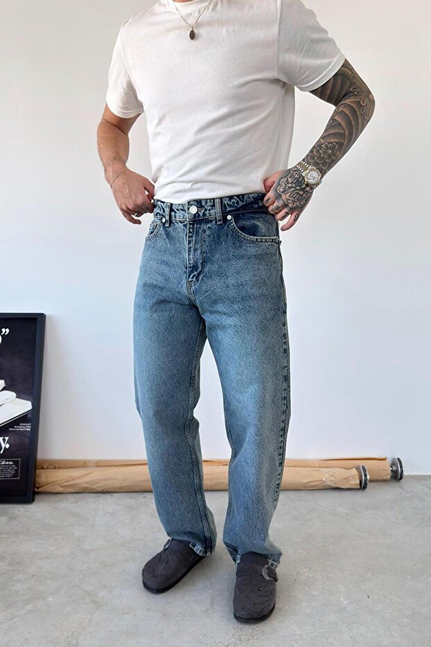 Textured Ice Blue Basic Regular Trousers - 1