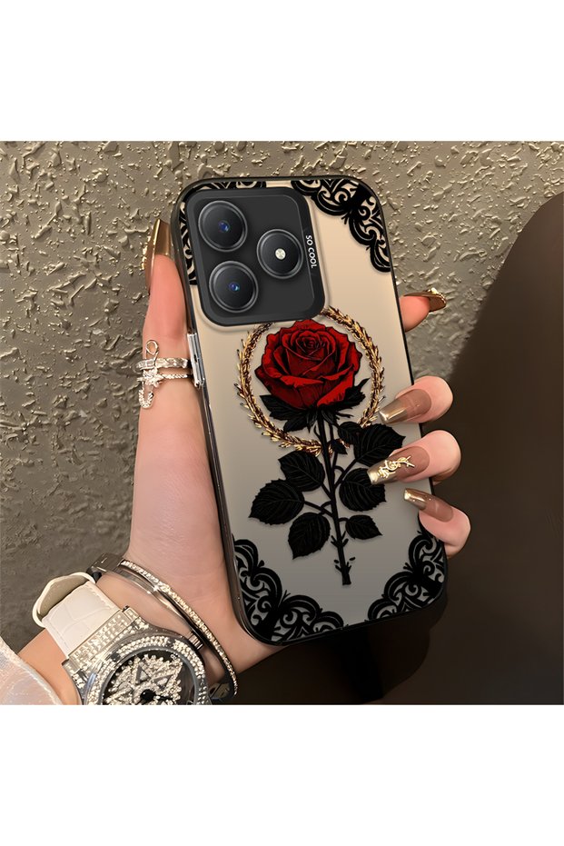 حافظة هاتف Realme Note 60 متوافقة مع الحواف السيليكونية الصلبة والمضادة للسقوط بنمط الورود