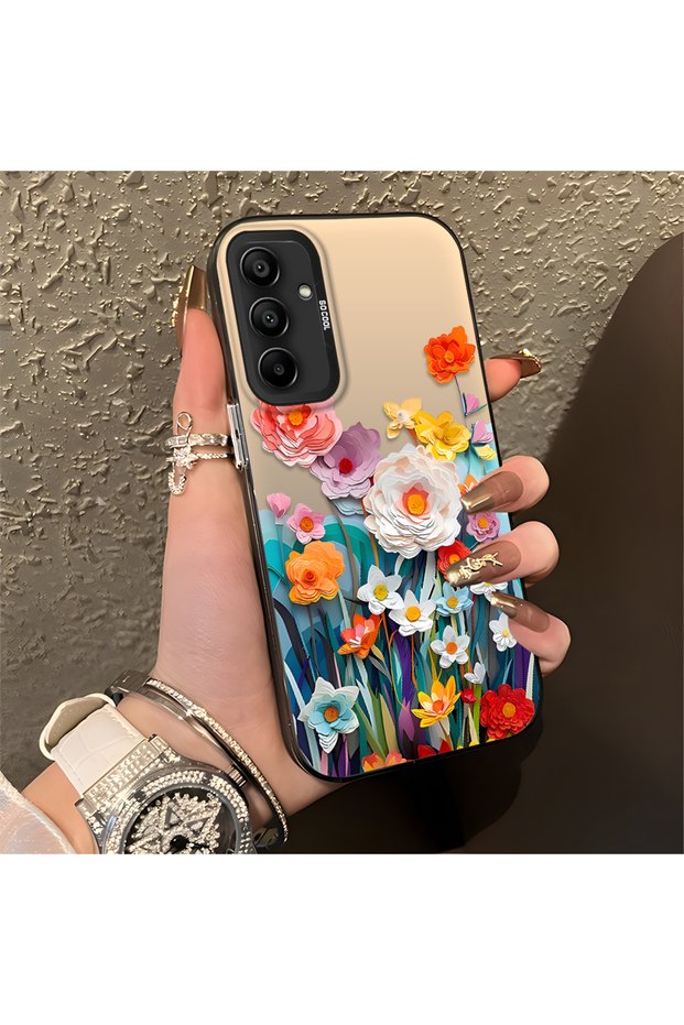 Samsung Galaxy A15 Compatible Silicone Edge Hard Back Anti-Fall Phone Case Flower Pattern