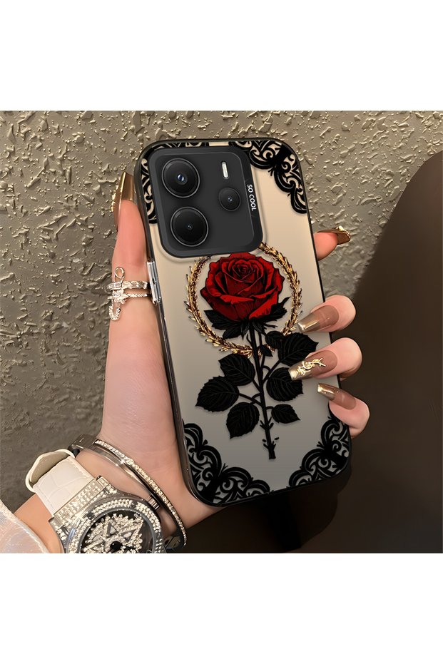 Redmi Note 14 Compatible Silicone Edge Hard Back Anti-Fall Phone Case Rose Pattern