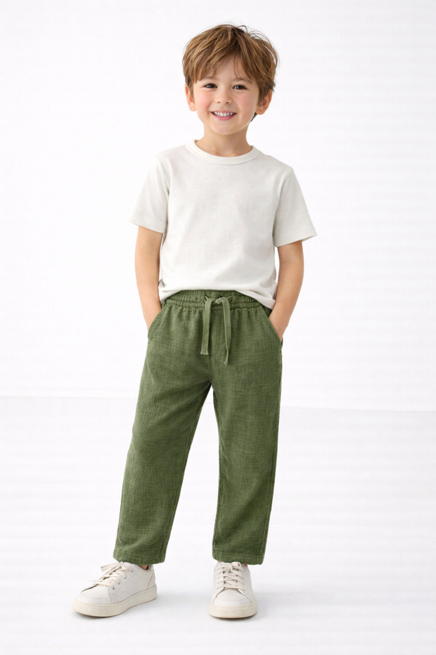 5-16 Years Old Boys Khaki Muslin Trousers-7/8 Y