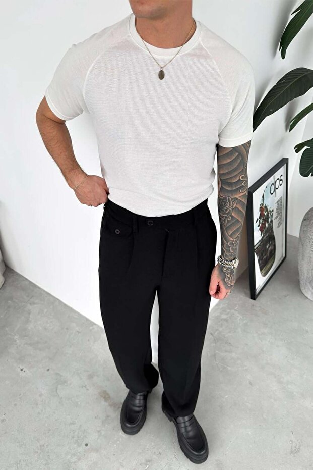 Ecru Textured Knitwear T-Shirt