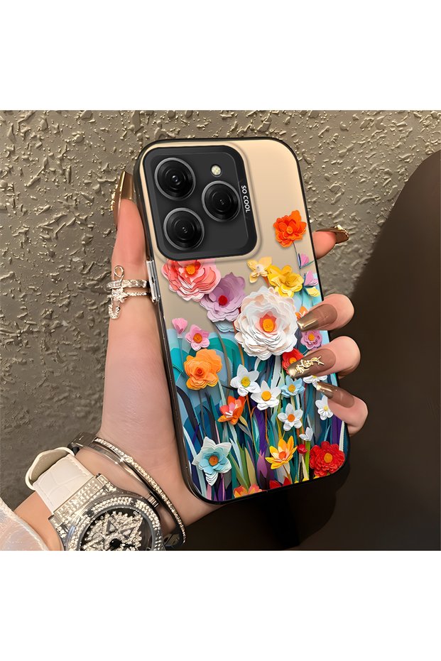 Tecno Spark 20 Pro 5g Compatible Silicone Edge Hard Back Anti-Fall Phone Case Flower Pattern