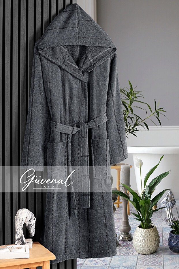Stella Cotton Velvet Hooded Bathrobe | Women's Bathrobe | Men's Bathrobe | Dowry | Bathroom