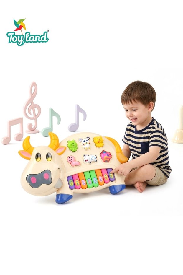 Musical Cow Piano Toy with Animal Buttons & Colorful Keyboard for Kids-Yellow