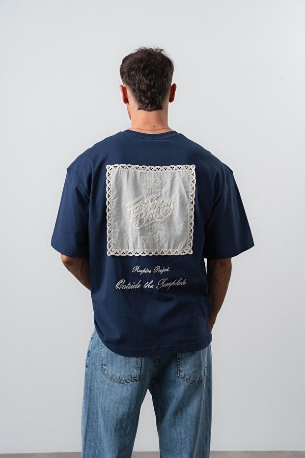 Men's Far from Basic Embroidered Oversize T-Shirt Navy Blue