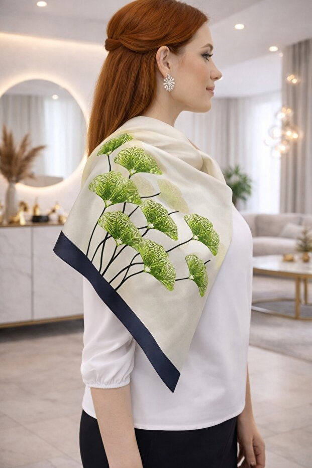Choose Your Style Navy Blue Ginkgo Scarf / Bandana / Accessory / Shawl / Scarf 70X70