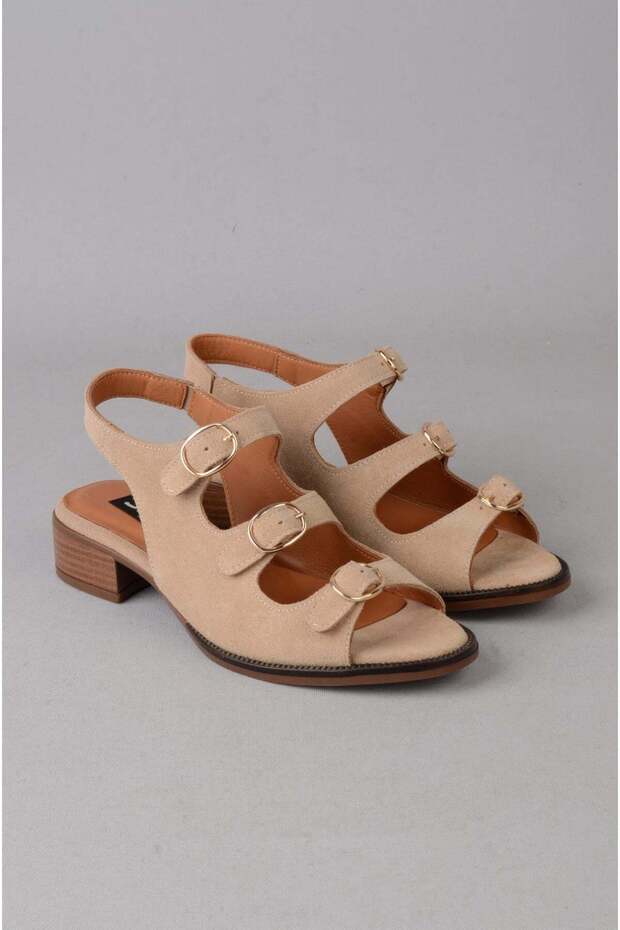 Seç 26108623Y Genuine Leather Heel-Style Women's Sandals (Heel Height: 3 cm) Mink Suede