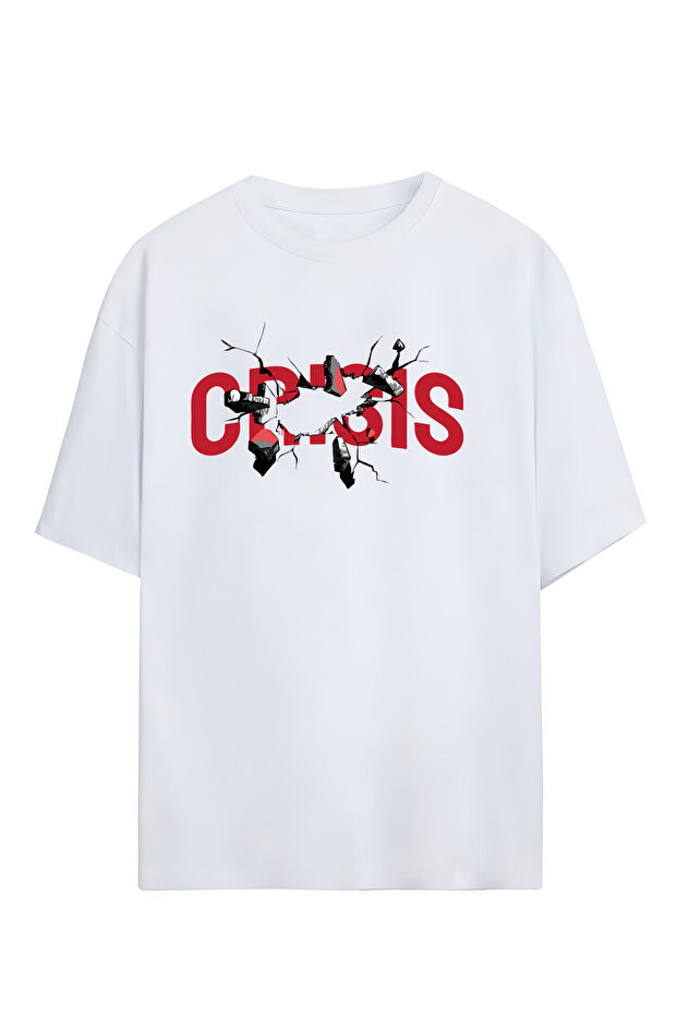 تي شيرت مطبوع عليه Crisis للجنسين مصنوع من القطن بنسبة 100%