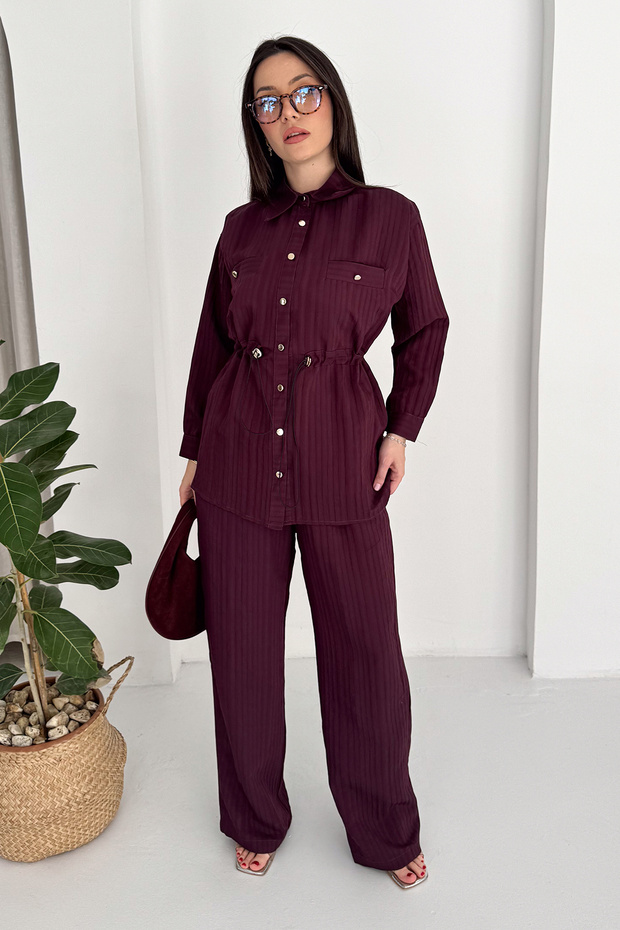 Women's Striped Two-Piece Set – Shirt & Wide-Leg Pants