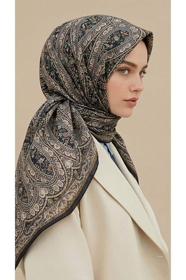 وشاح قطني منقوش مقاس 120*120 سم من فيريلا - أخضر