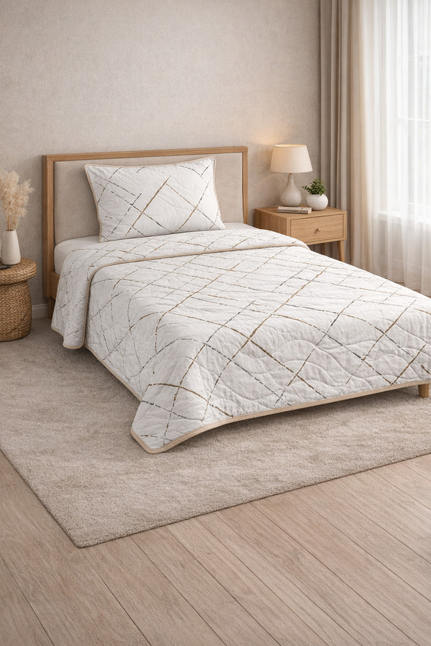 Single Pique Bedspread 160X230 Cotton Quilted with Pillowcase Modern