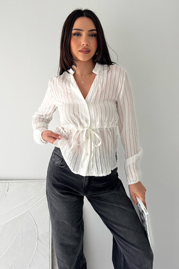 Women's Tie-Detail Shirt – Stylish Blouse with Light Texture
