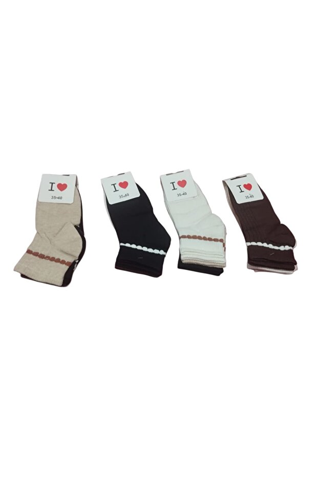 Striped Solid Color Cotton Ankle-Length Embroidered 12 Pairs of Booties Socks