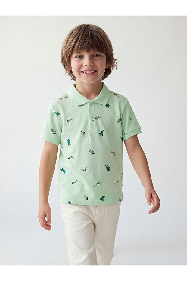 Original Polo Collar Patterned Boys' Pique T-Shirt