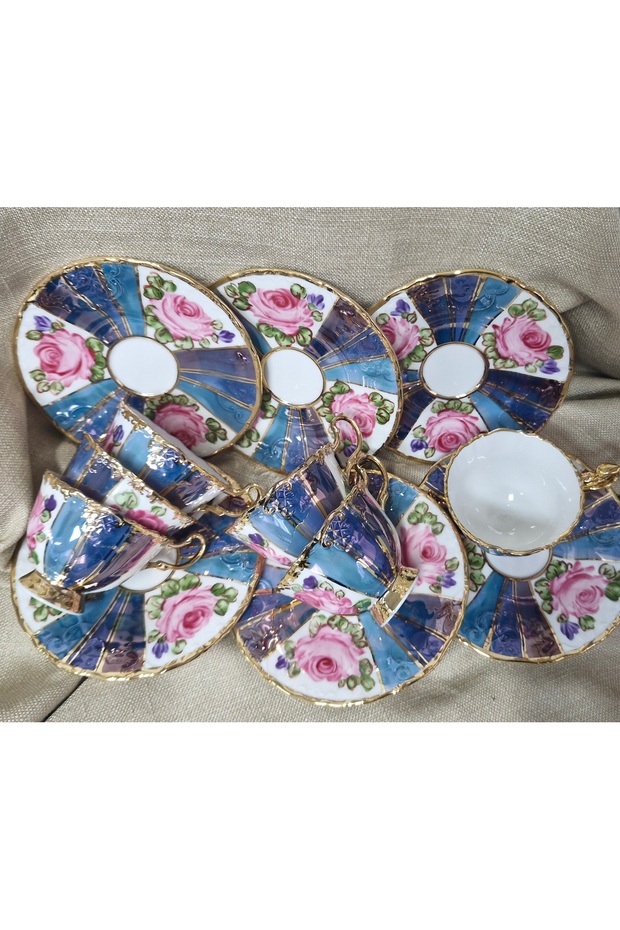 Blue Minaj Porcelain Hand-Painted 6-Piece Cup Set
