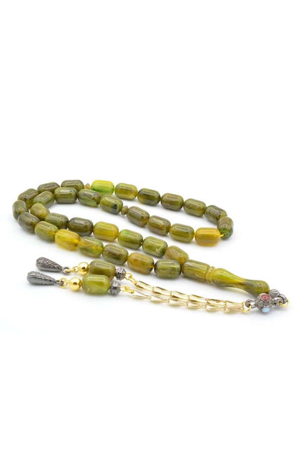 Capsule Cut Mixed Green Beirut Amber Prayer Beads