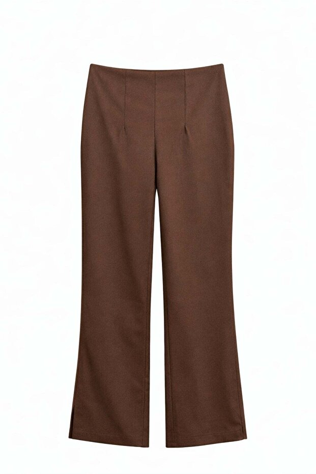 4862 Women's Slit High Waist Bell Bottom Trousers Brown