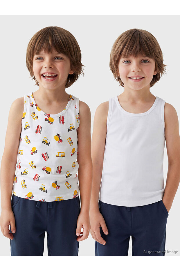 Seray New Season Crew Neck Boys' Undershirt Set of Cotton 2-Piece