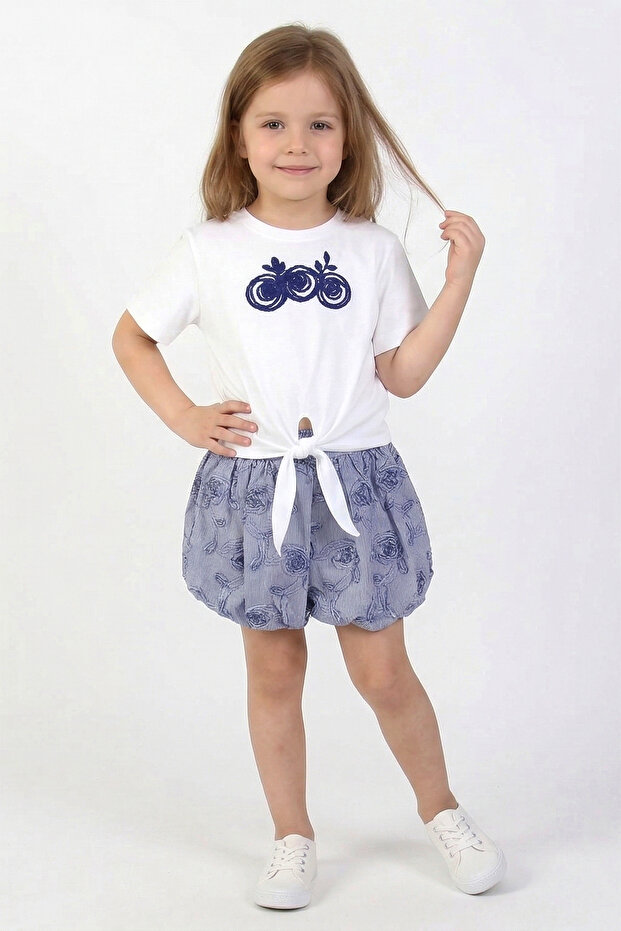 Girl's Balloon Skirt and Front-Tie T-Shirt Set