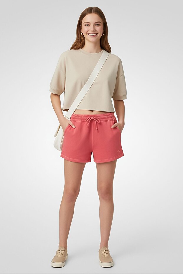 Women Embroidered Logo Basic Shorts, Pink