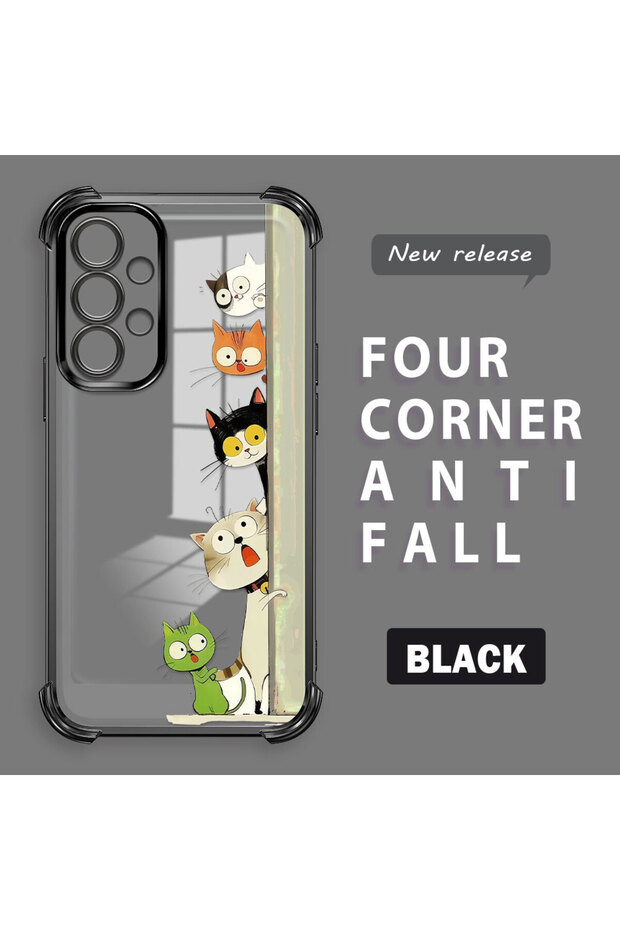 Samsung Galaxy A33 Compatible Camera Protected Transparent Soft Silicone Phone Case Cat Pattern