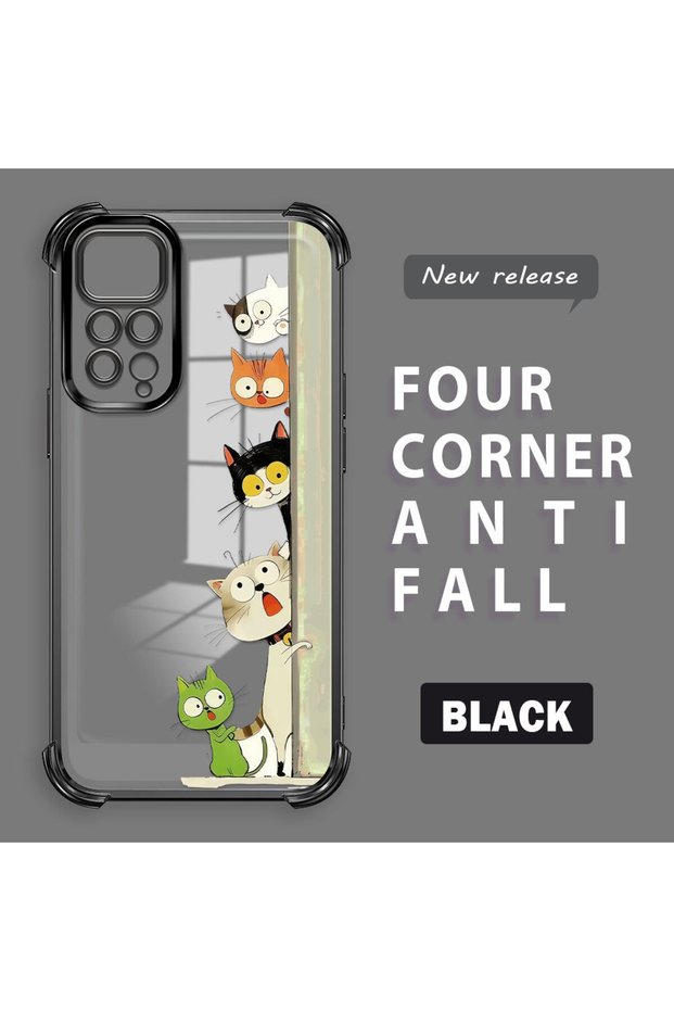 Redmi Note 11 Compatible Camera Protected Transparent Soft Silicone Phone Case Cat Pattern