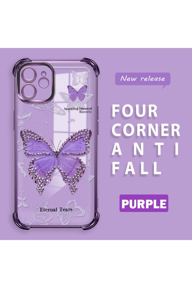 iPhone 12 Compatible Camera Protected Transparent Soft Silicone Phone Case Butterfly Pattern