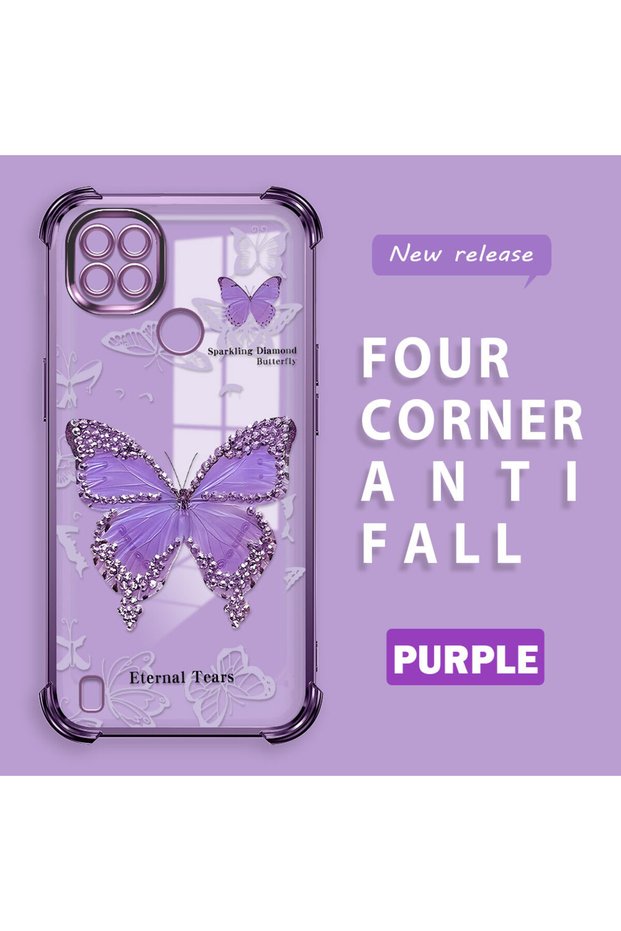 Realme C21 Compatible Camera Protected Transparent Soft Silicone Phone Case Butterfly Pattern