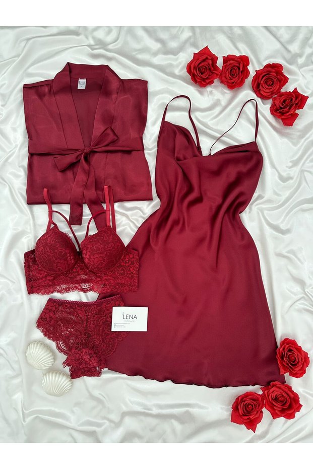 Women's Jasmin Satin Dressing Gown Nightgown Set with Underwear