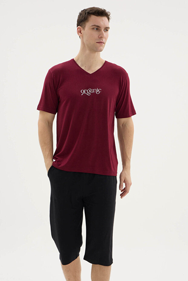 95% Bamboo New Season Men's V-Neck Capri Suit Stylish Design