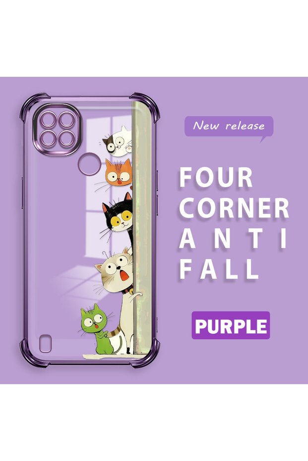 Realme C21 Compatible Camera Protected Transparent Soft Silicone Phone Case Cat Pattern