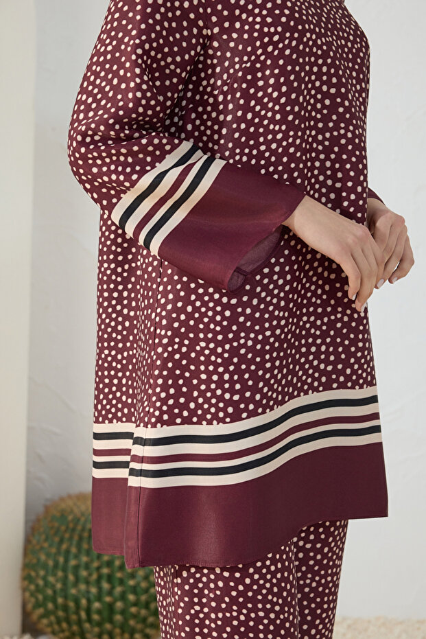 Bordo Desenli Tunik - 5