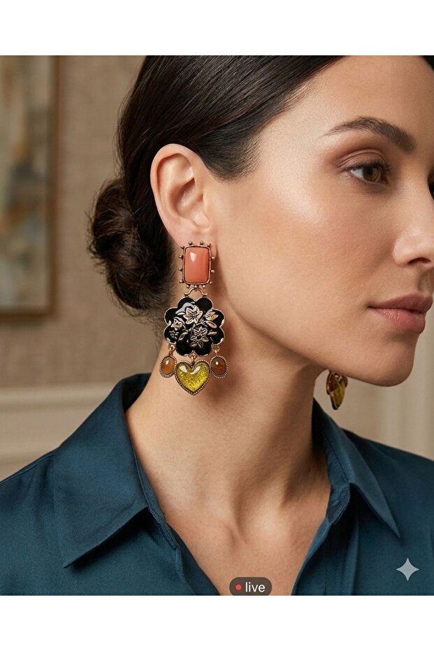 Stone-Studded Dangle Earrings - 1