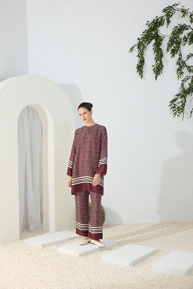 Bordo Desenli Tunik - 1