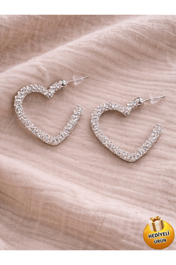 Special Design Silver Color Heart Model Stylish Hoop Earrings