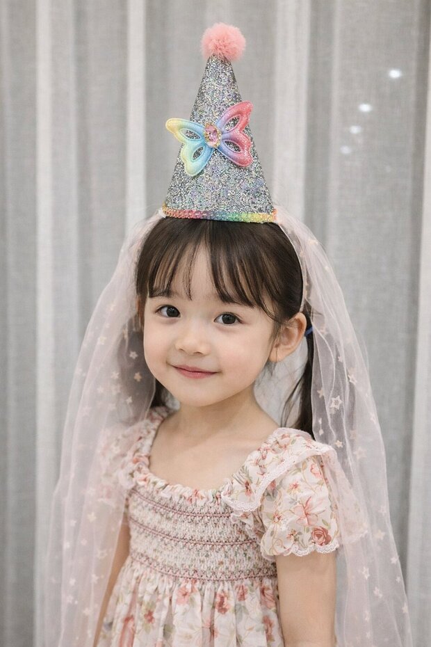 Pink Color Hat Figured Children's Crown with Tulle Detail