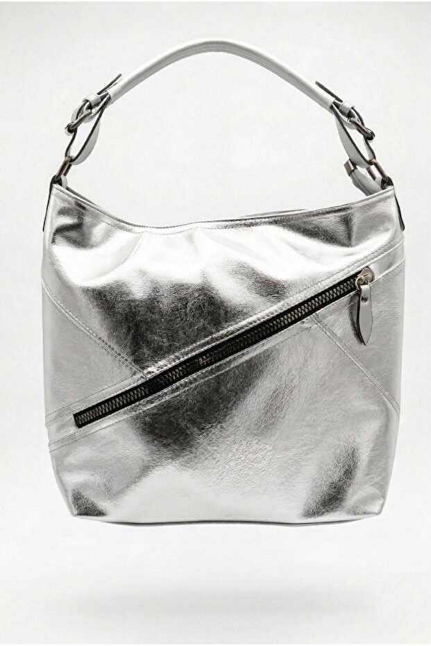 Women's Patterned Leather Zipper Detailed Casual Hobo Shoulder Bag