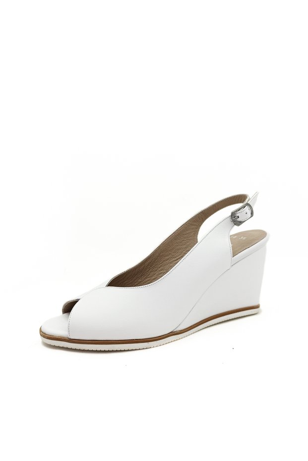 Genuine Leather White Color Wedge Heels Women's Heeled Shoes Heeled Sandals between Size 36-40