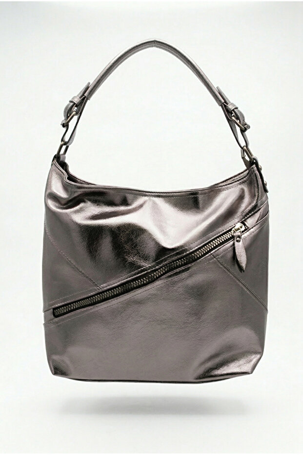 Women's Patterned Leather Zipper Detailed Casual Hobo Shoulder Bag